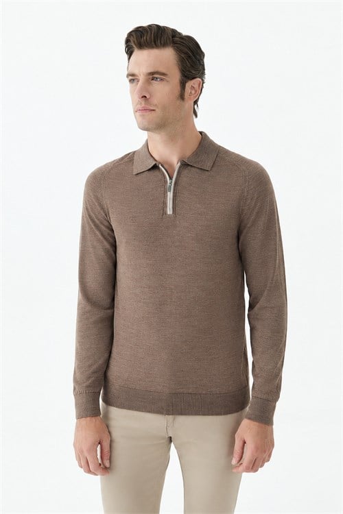 Vizon Slim Fit Yünlü Fermuarlu Polo Yaka Triko
