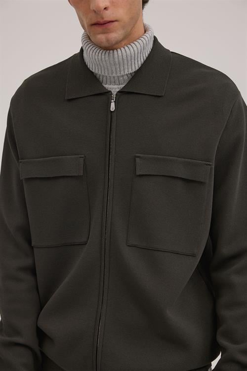 Haki Dar Kalıp - Slim Fit Triko Ceket