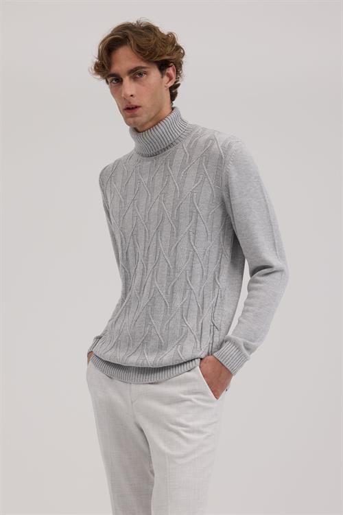 Gri Dar Kalıp - Slim Fit Triko Tam Balıkcı Yaka