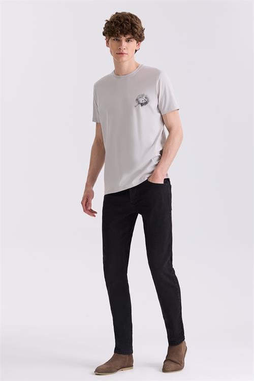 Gri Slim Fit Bisiklet Yaka T-Shirt