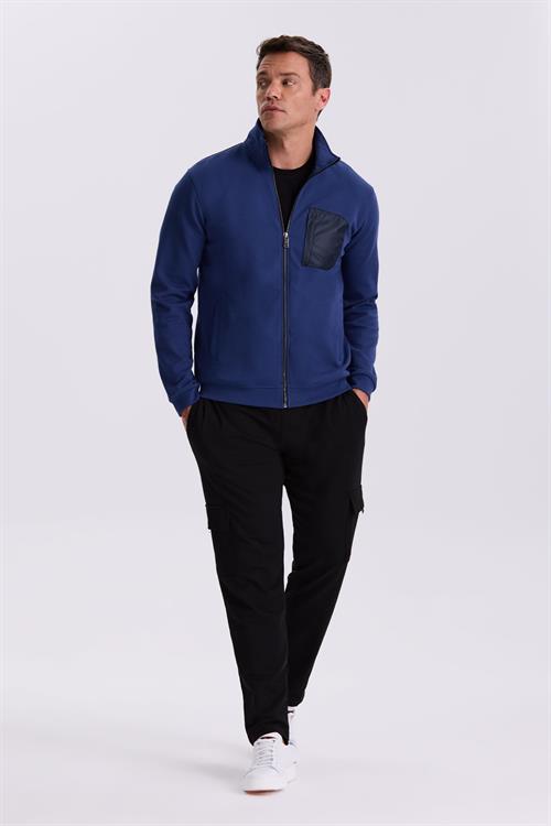 İndigo Slim Fit Fermuarlı Pamuklu Likralı Eşofman Üstü