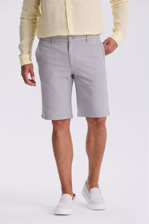 Gri Comfort Fit Keten Dokulu Rahat Kesim Pamuklu Şort