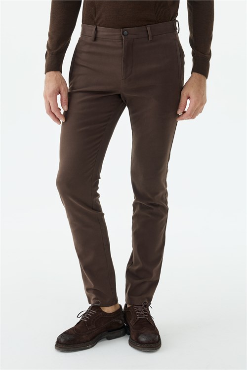 Kahve Comfort Fit Fermuarlı Cepli Kanvas Pantolon