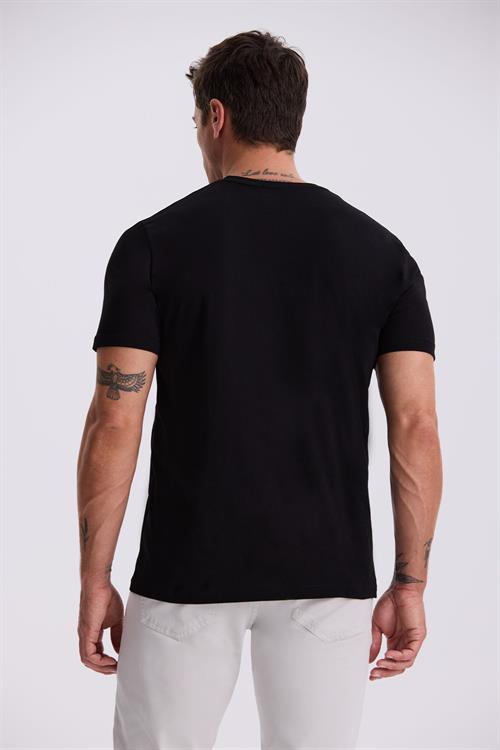 Siyah %100 Pamuk Slim Fit Bisiklet Yaka Basic T-Shirt