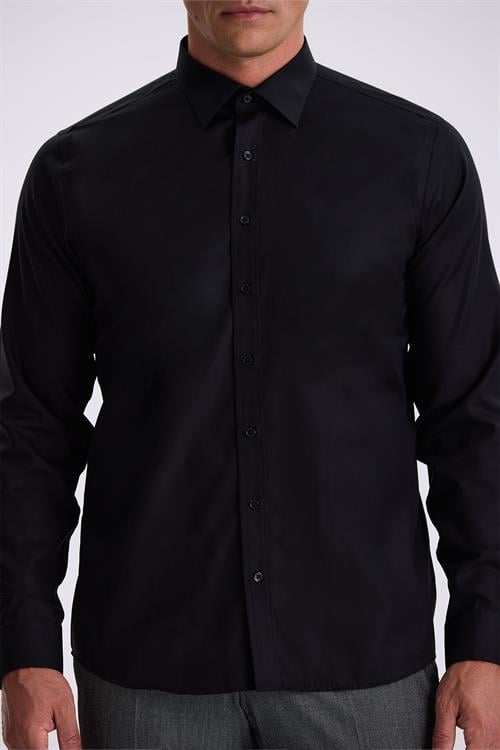 Siyah Comfort Fit Ütü Gerektirmeyen %100 Pamuk Non İron Gömlek