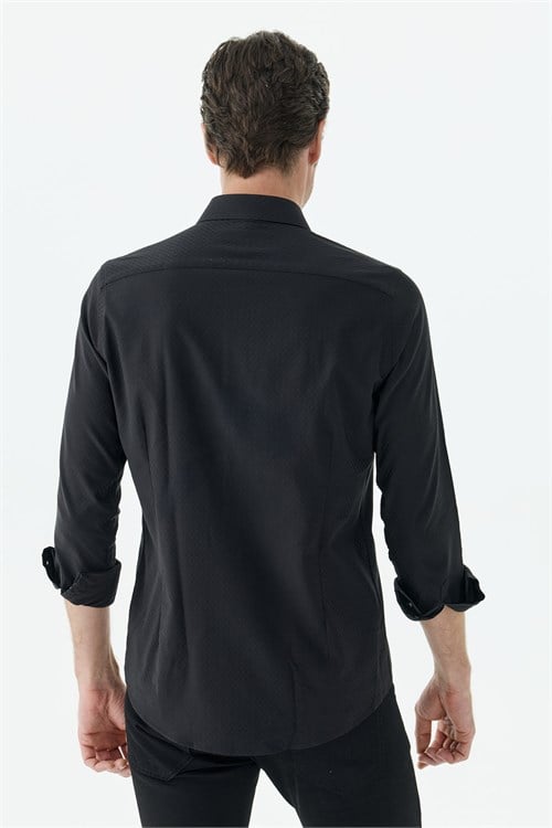 Siyah Pamuk Karışımlı Comfort Fit Gömlek