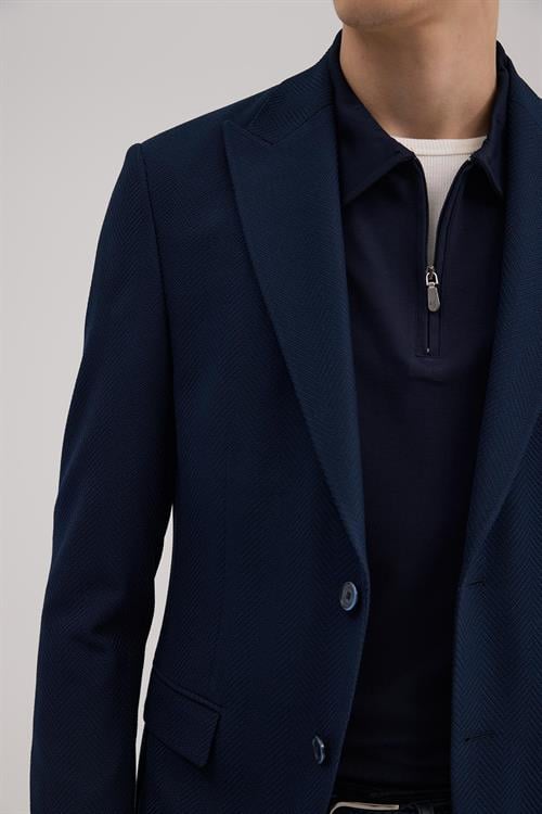 Dar Kalıp - Slim Fit Serili Ceket-Jakamen  Sivri Yaka  Serili