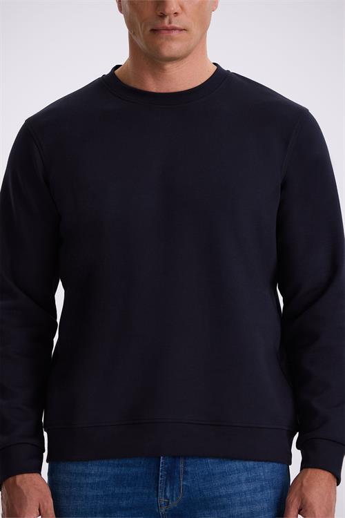 Lacivert Slim Fit Bisiklet Yaka Basic Pamuklu Likralı Sweatshirt
