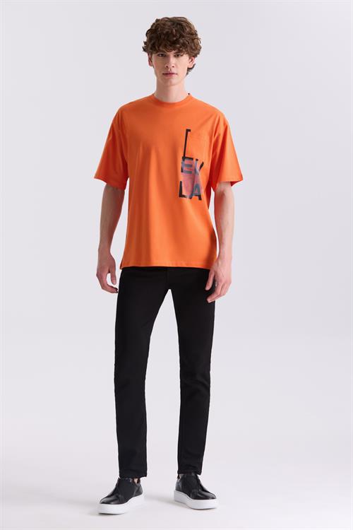 Oranj Over Size Yazı Baskılı Bisiklet Yaka T-Shirt