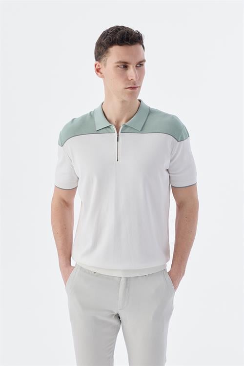 Dar Kalıp - Slim Fit Serili T-Shirt-Jakamen  POLO FERMUARLI  Serili