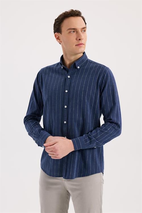 Saks Comfort Fit  Düğmeli Yaka Pamuklu Gömlek