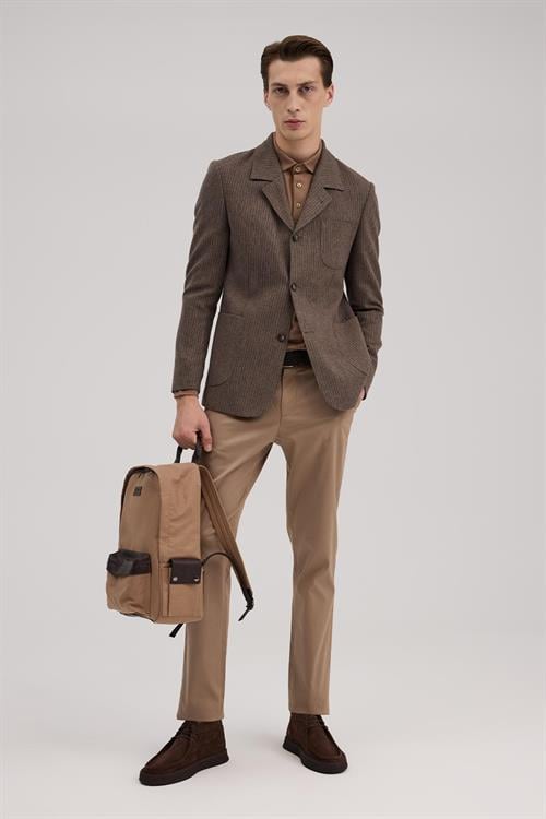 Kahve Dar Kalıp - Slim Fit Ceket Berberi Yaka