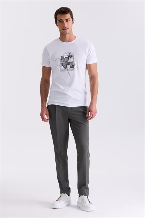 Beyaz Slim Fit Bisiklet Yaka T-Shirt