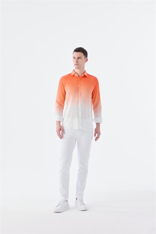 Rahat Kalıp - Comfort Fit Serili Gömlek-Jakamen  Yaka Alttan Düğmeli  Serili