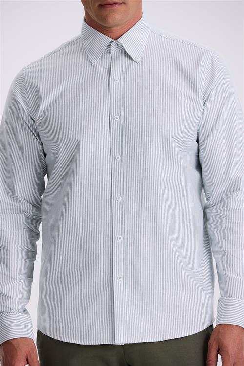 Yeşil %100 Pamuk Düğmeli Yaka Comfort Fit Gömlek