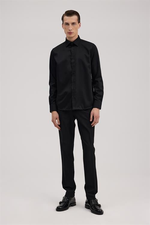 Siyah Comfort Fit %100 Pamuk Ütü Gerektirmeyen Non İron Gömlek