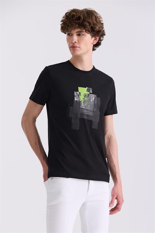 Siyah Slim Fit Bisiklet Yaka T-Shirt