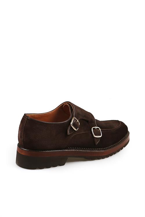 Süet Kahve %100 Deri Tokalı Eva Taban Casual Ayakkabı