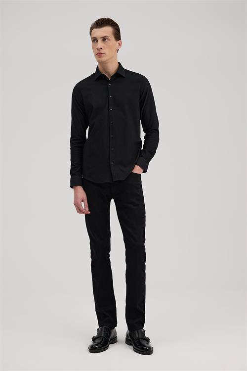Siyah Rahat Kalıp - Comfort Fit Gömlek Klasik