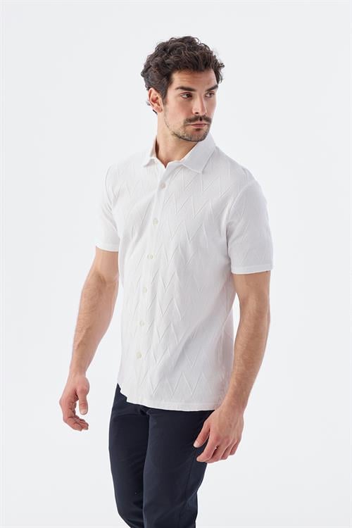 Dar Kalıp - Slim Fit Serili T-Shirt-Jakamen  Gömlek Yaka  Serili