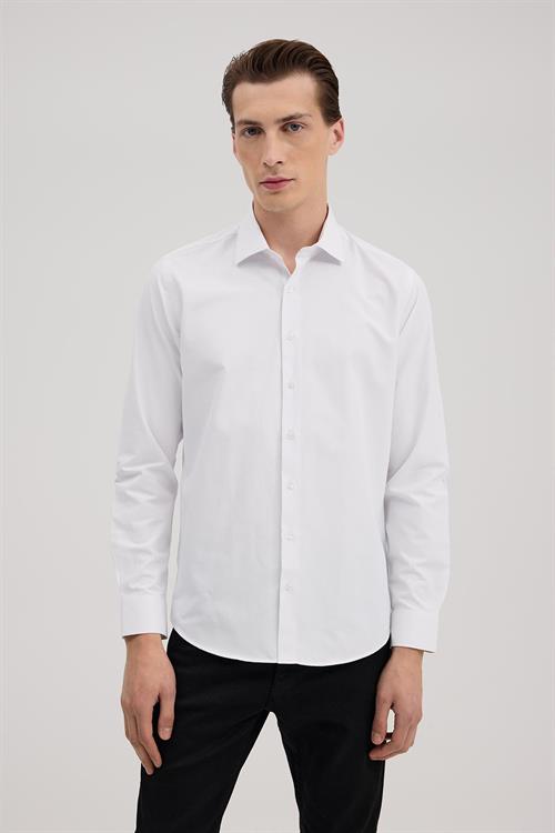 Beyaz Rahat Kalıp - Comfort Fit Gömlek Klasik Yaka