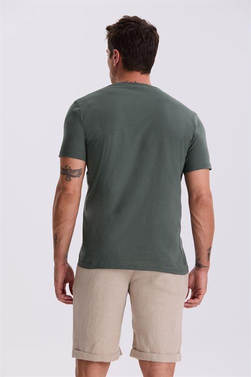 Haki %100 Pamuk Slim Fit Bisiklet Yaka Basic T-Shirt