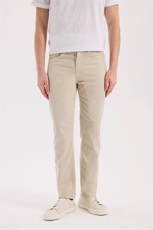 Bej Dar Kalıp - Slim Fit Pantolon Spor 5 Cep