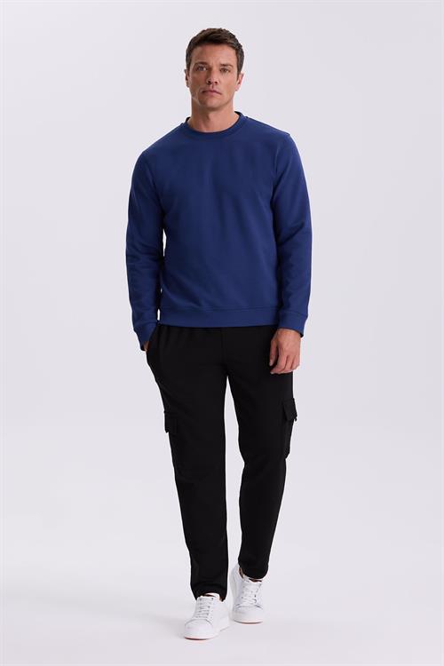 İndigo Slim Fit Bisiklet Yaka Basic Pamuklu Likralı Sweatshirt