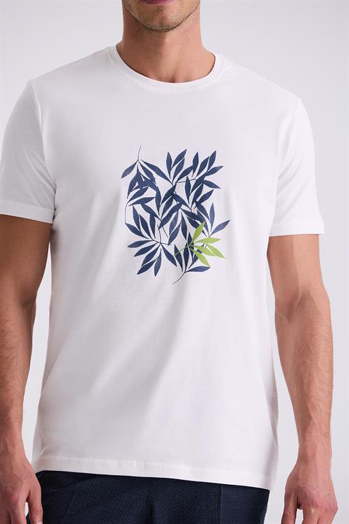 Ekru Slim Fit Bisiklet Yaka T-Shirt