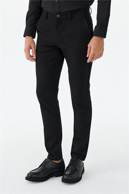 Siyah Comfort Fit Pamuklu Kanvas Pantolon