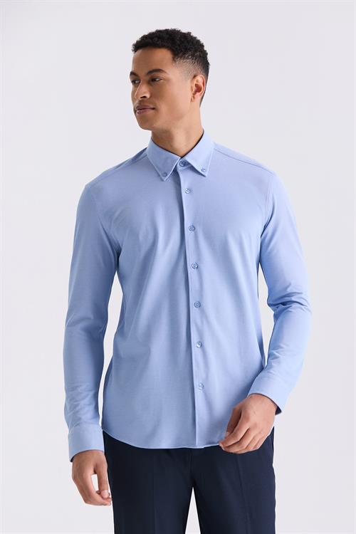 Mavi Comfort Fit Yaka Düğmeli Gömlek