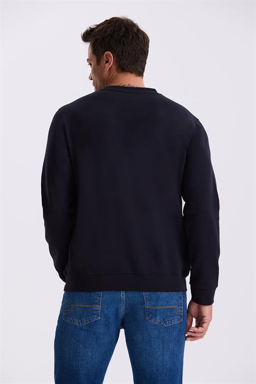 Lacivert Slim Fit Bisiklet Yaka Basic Pamuklu Likralı Sweatshirt