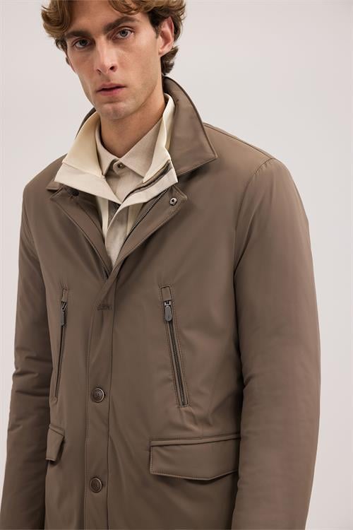 Bej Rahat Kalıp - Comfort Fit Mont Berberi Yaka