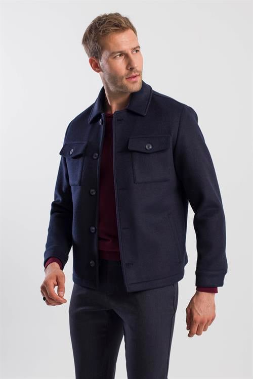 Lacivert Comfort Fit Bebe Yaka Yünlü Mont