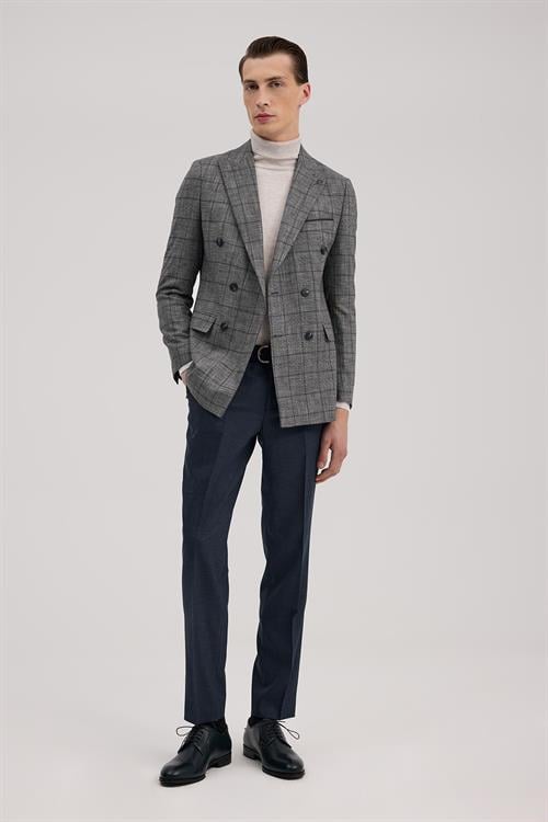 Lacivert Dar Kalıp - Slim Fit Takım Elbise Kruvaze