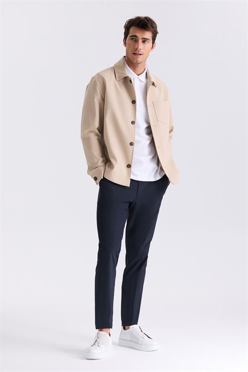 Bej Slim Fit Bebe Yaka Mevsimlik Mont