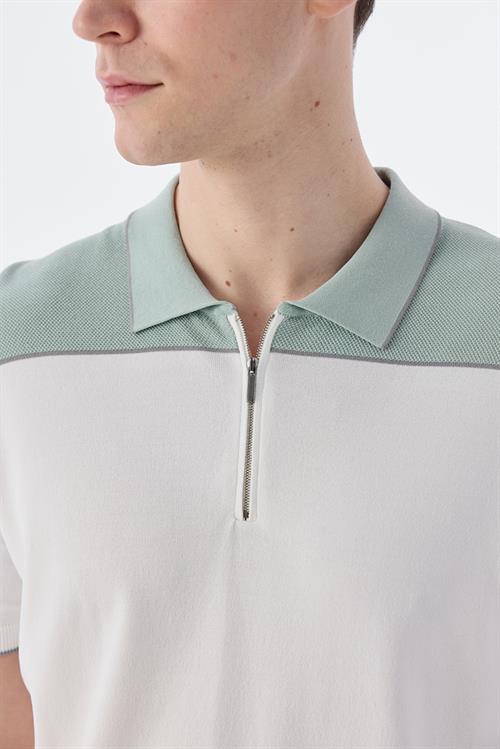 Dar Kalıp - Slim Fit Serili T-Shirt-Jakamen  POLO FERMUARLI  Serili