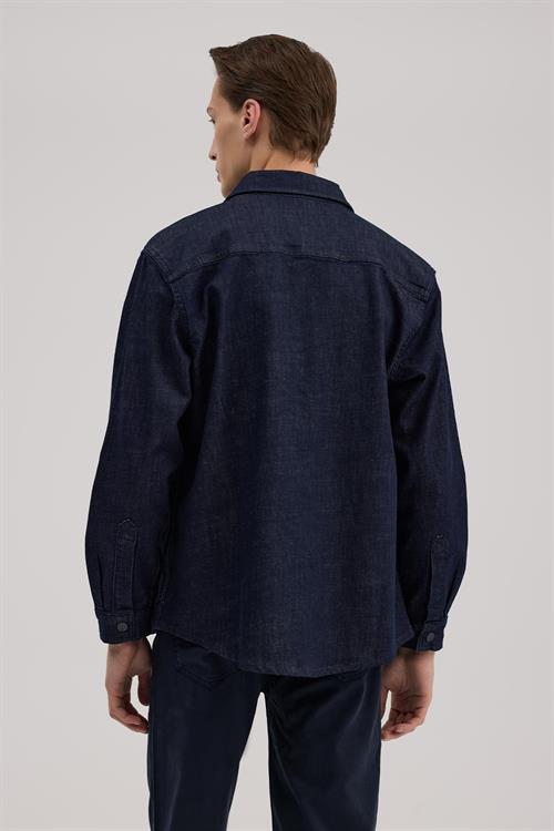 Lacivert Comfort Fit Cepli Pamuklu Kot Gömlek