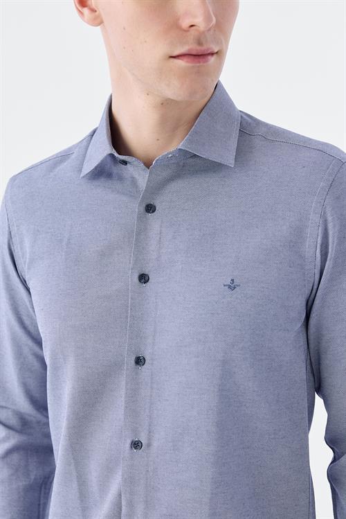 Rahat Kalıp - Comfort Fit Serili Gömlek-Jakamen  Yaka Alttan Düğmeli  Serili