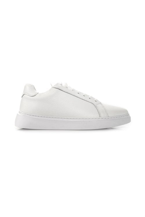 Beyaz %100 Deri Bağcıklı Günlük Sneaker Ayakkabı