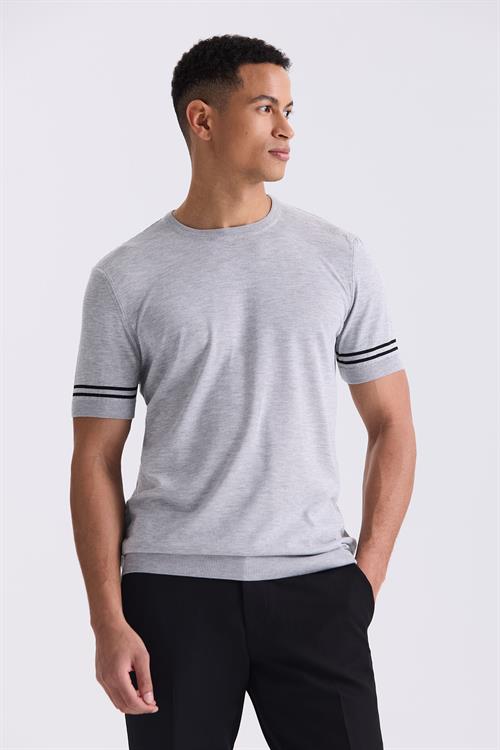 Gri Slim Fit Bisiklet Yaka T-Shirt