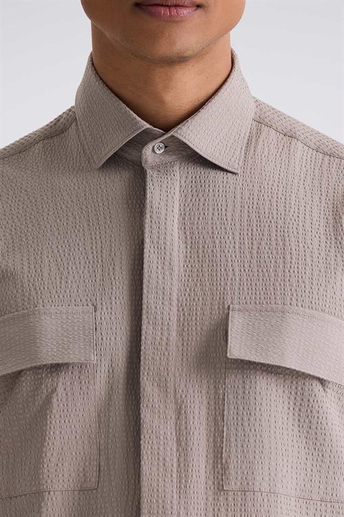 Haki Comfort Fit Desenli Spor Gömlek