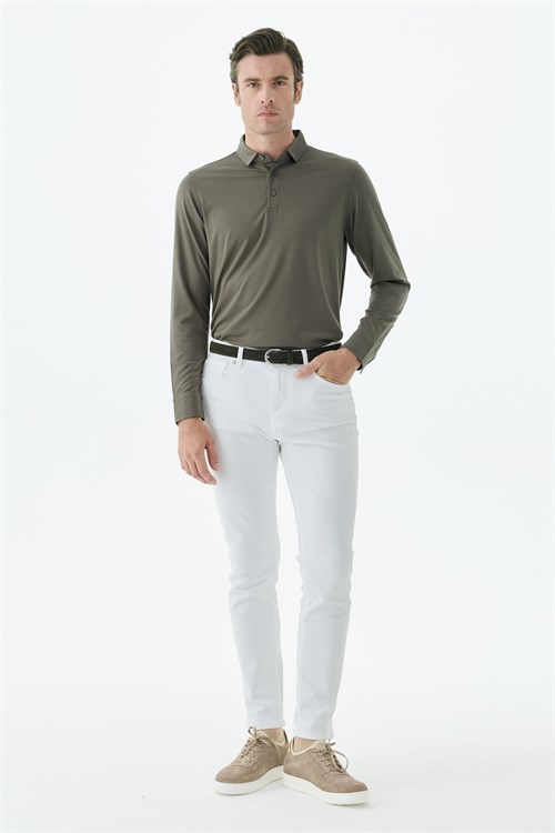 Beyaz Slim Fit 5 Cep Kot Pantolon