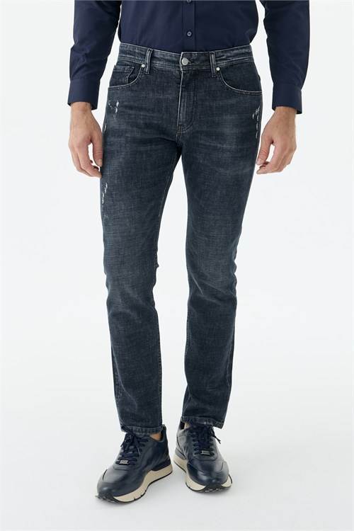 Lacivert Comfort Fit Yıkamalı Jeans Kot Pantolon
