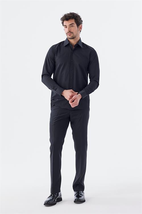 Dar Kalıp - Slim Fit Serili Gömlek-Jakamen  YAKA ÇİFT POLİKAT  Serili