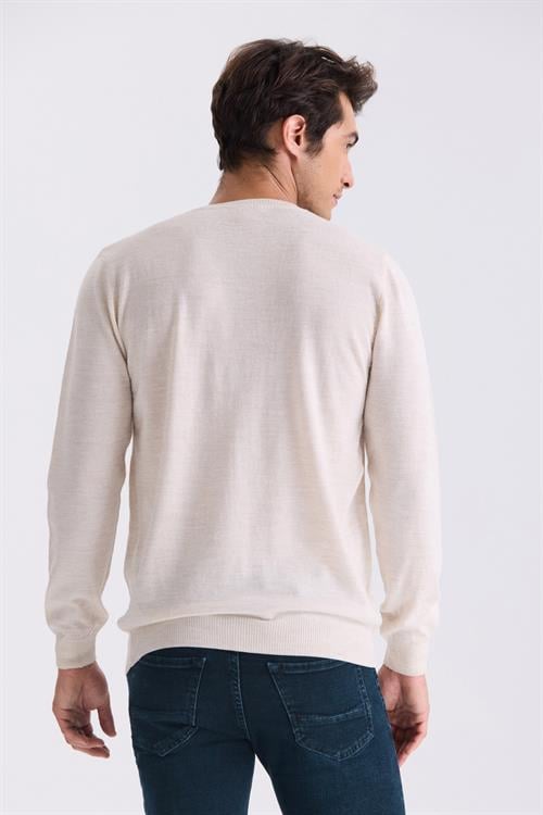 Bej Regular Fit Bisiklet Yaka Triko Kazak