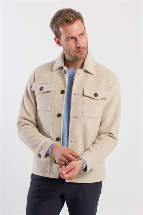 Bej Comfort Fit Bebe Yaka Yünlü Mont