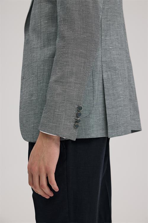 Lacivert Slim Fit Mono Yaka Yelekli Keten Karışımllı Takım Elbise