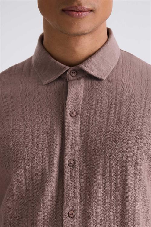 Bej Slim Fit Düğmeli Gömlek Yaka T-Shirt