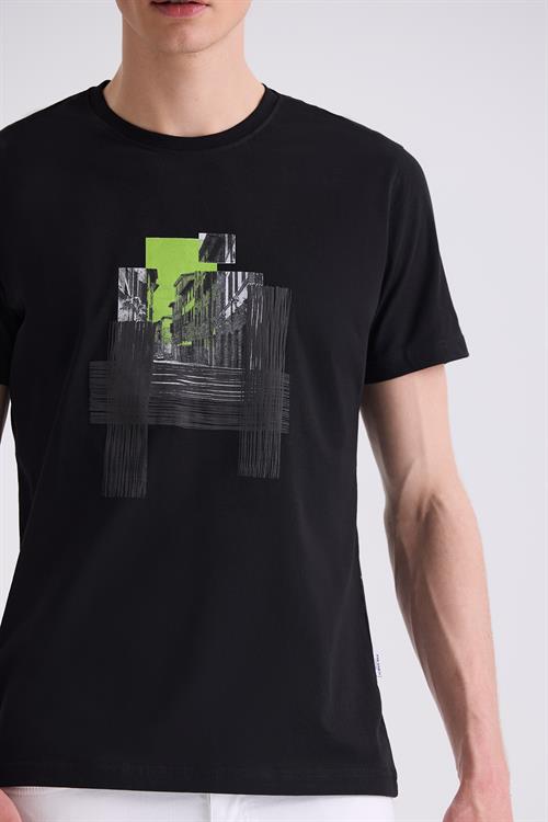 Siyah Slim Fit Bisiklet Yaka T-Shirt